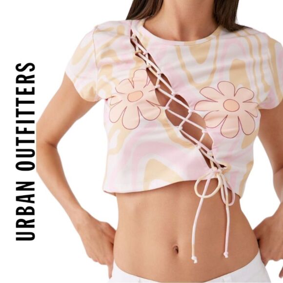 NEW Urban Outfitters UO Daisy Lace-Up Cropped Shirt Top M L XL - Picture 1 of 2